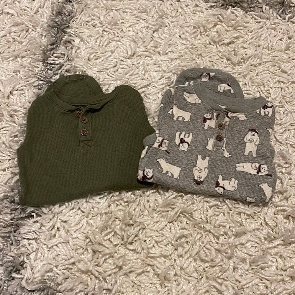 Bundle of Two Long Sleeve Waffle Thermal Henley Onesies 6-12 Months
